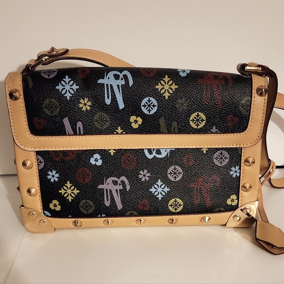 Tweedy Bow Monogram Signature Satchel Purse Bow Snap Closure Black Multicolor - Picture 10 of 11